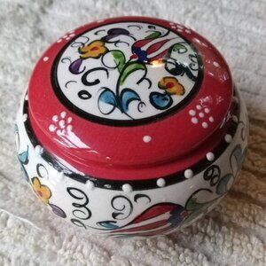 Turkish Iznik Pottery, Hand-painted Trinket Box with Floral Pattern